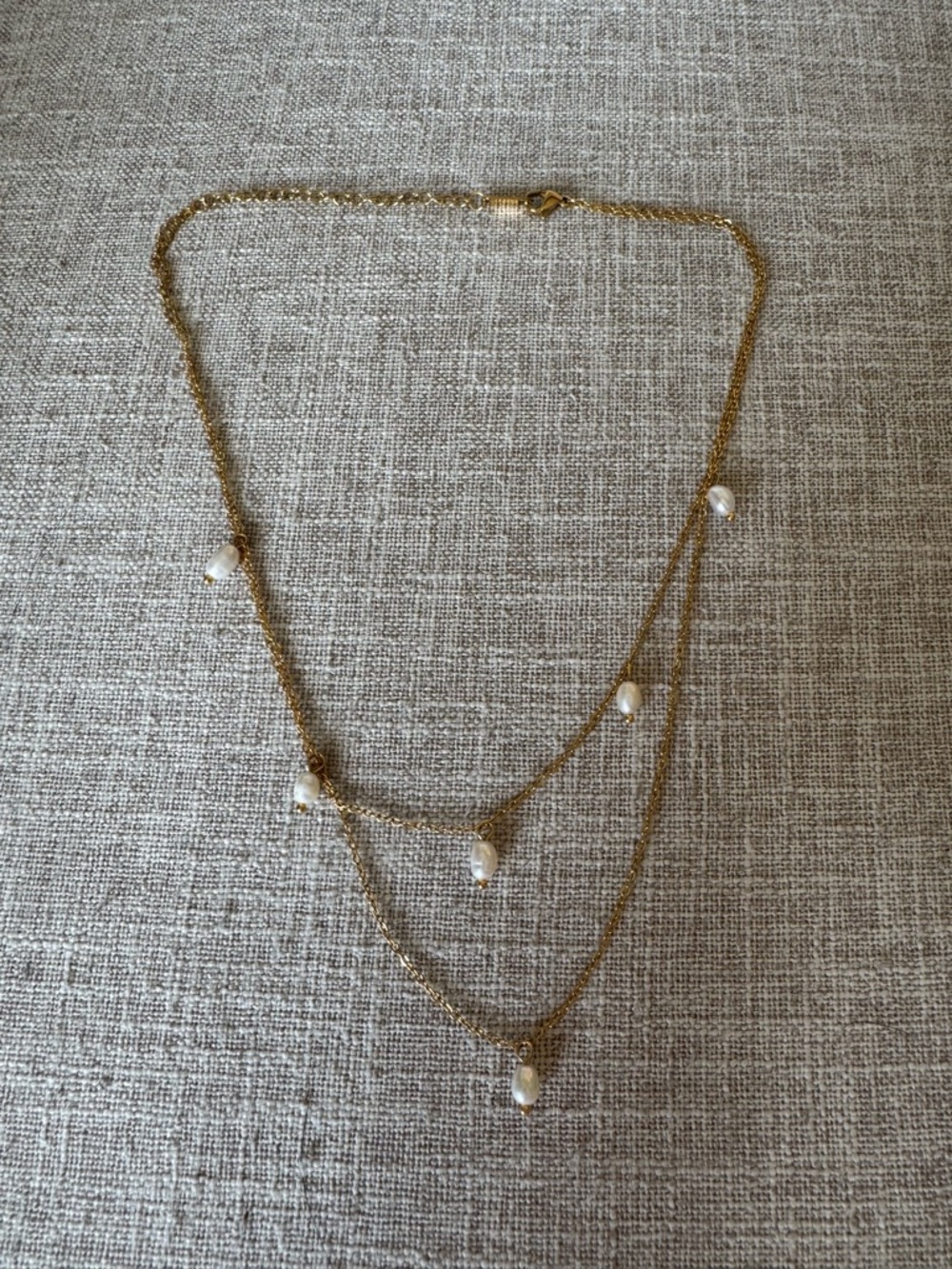Gold Layered Necklace with White Pearl Drops - Women Jewelry